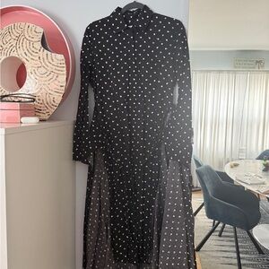 Rosetta Getty Black and White Polka Dot Long Sleeve Dress